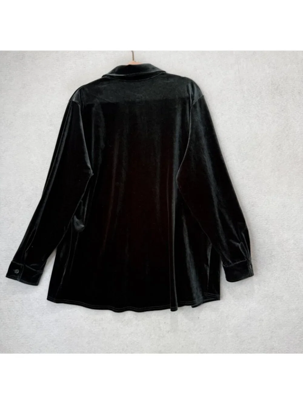 Soft Surroundings Shirt Womens 1X Green Velvet Button Front Long Sleeve Top